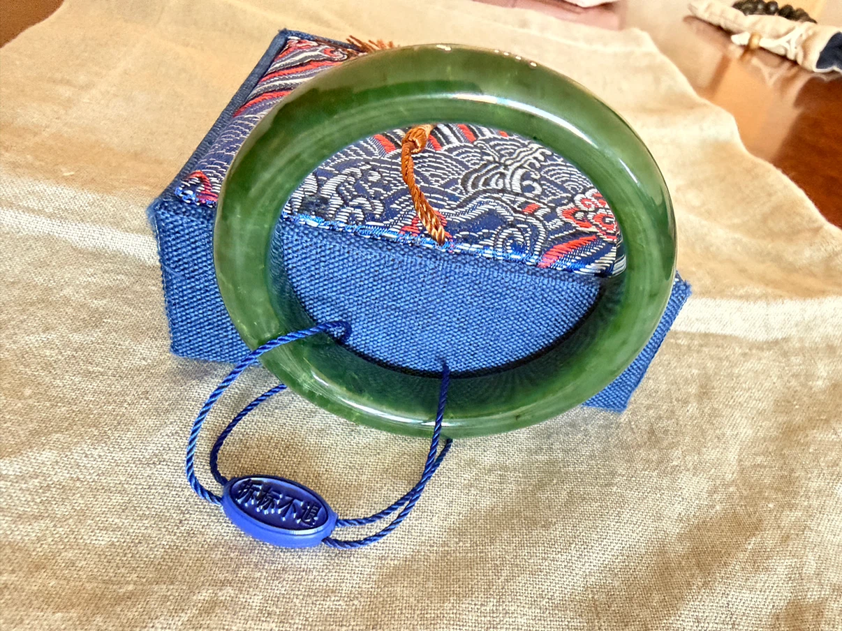 Certified Natural HeTian Green Jade Bangle Bracelet - photo 4