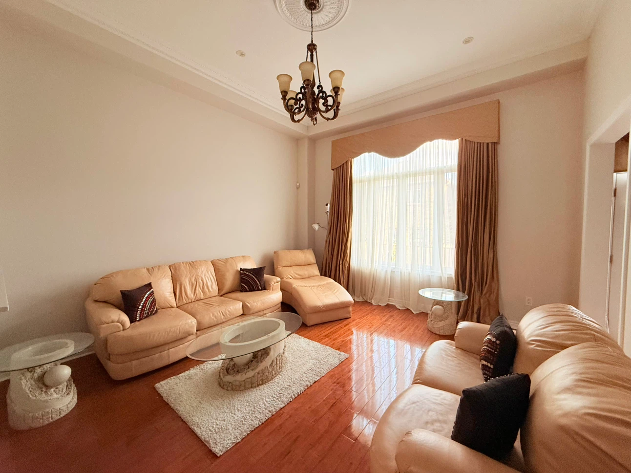Light Beige Leather Sofa and Chaise Lounge Set