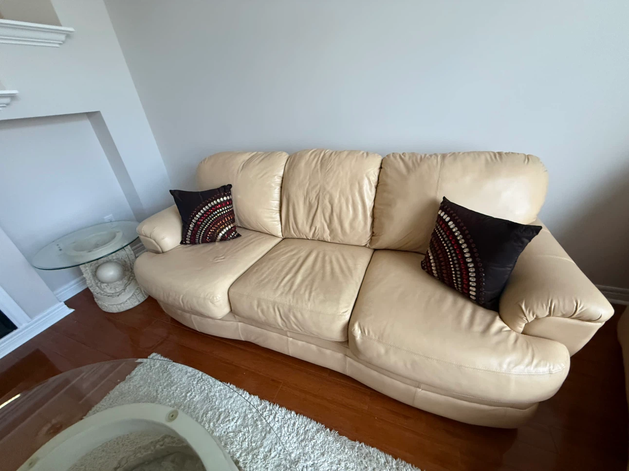 Light Beige Leather Sofa and Chaise Lounge Set - photo 4