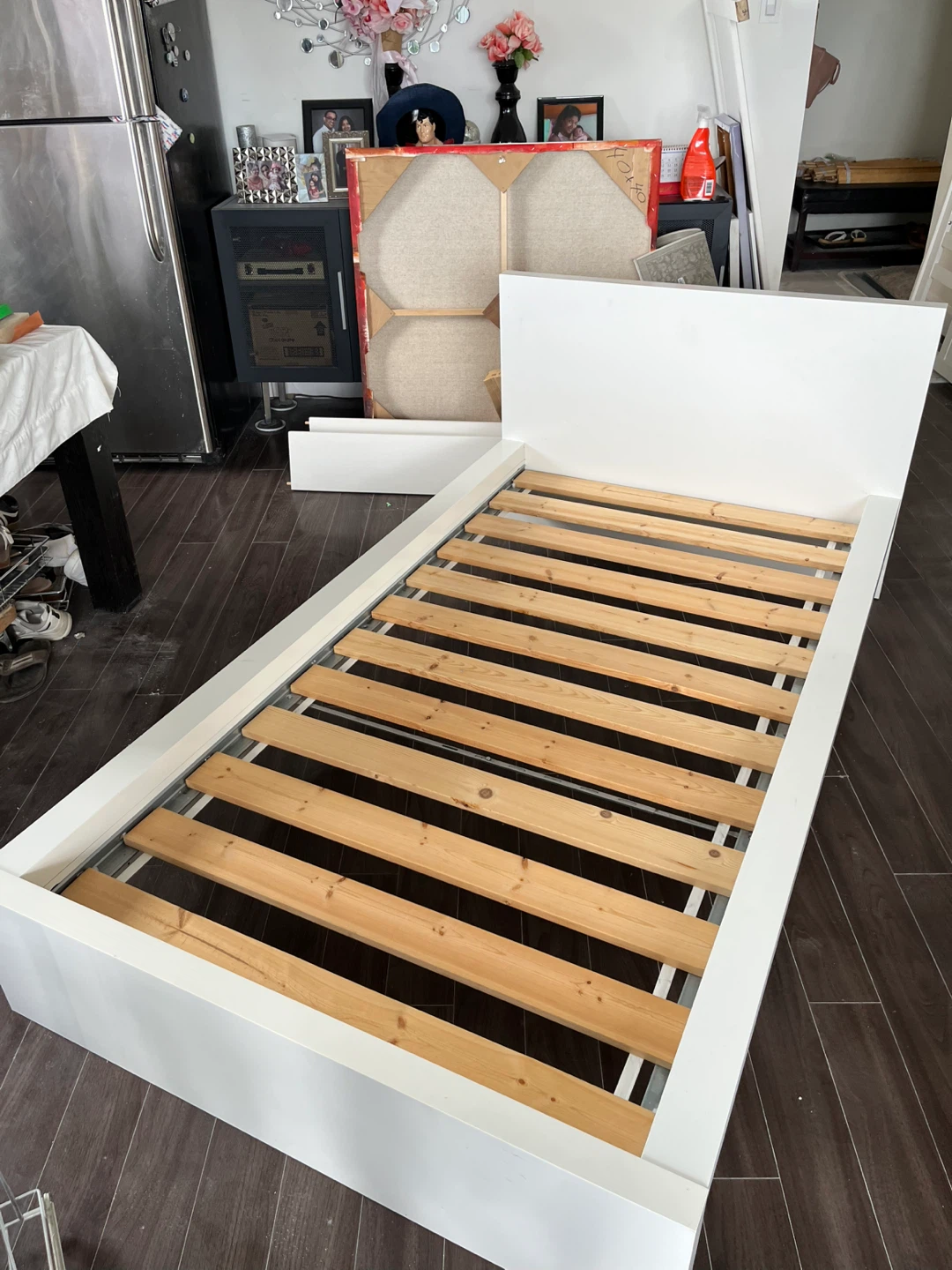 White Single Bed Frame with Slats - photo 2