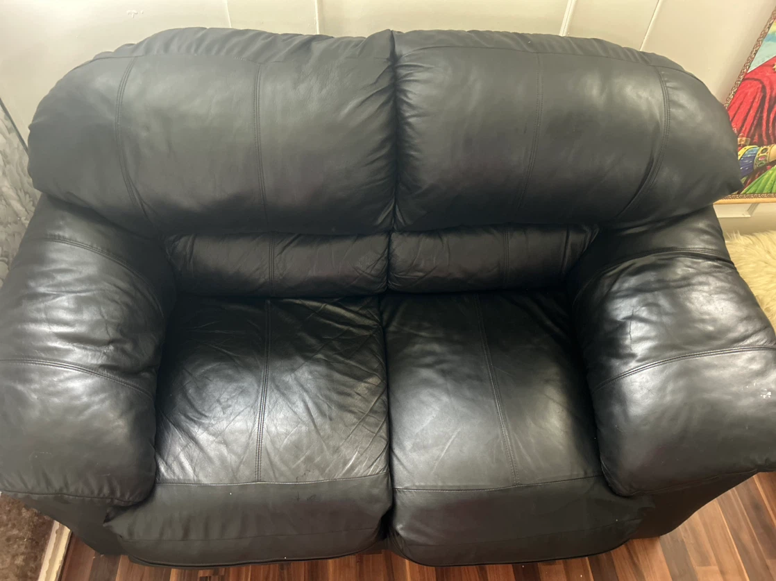 Black Leather Sofa and Armchair Set - photo 3