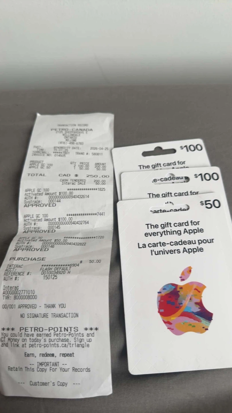 Apple Gift Cards - Two $100, One $50