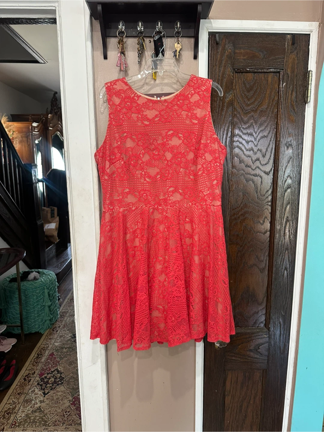 Danny and Nicole Coral Lace Fit and Flare Dress