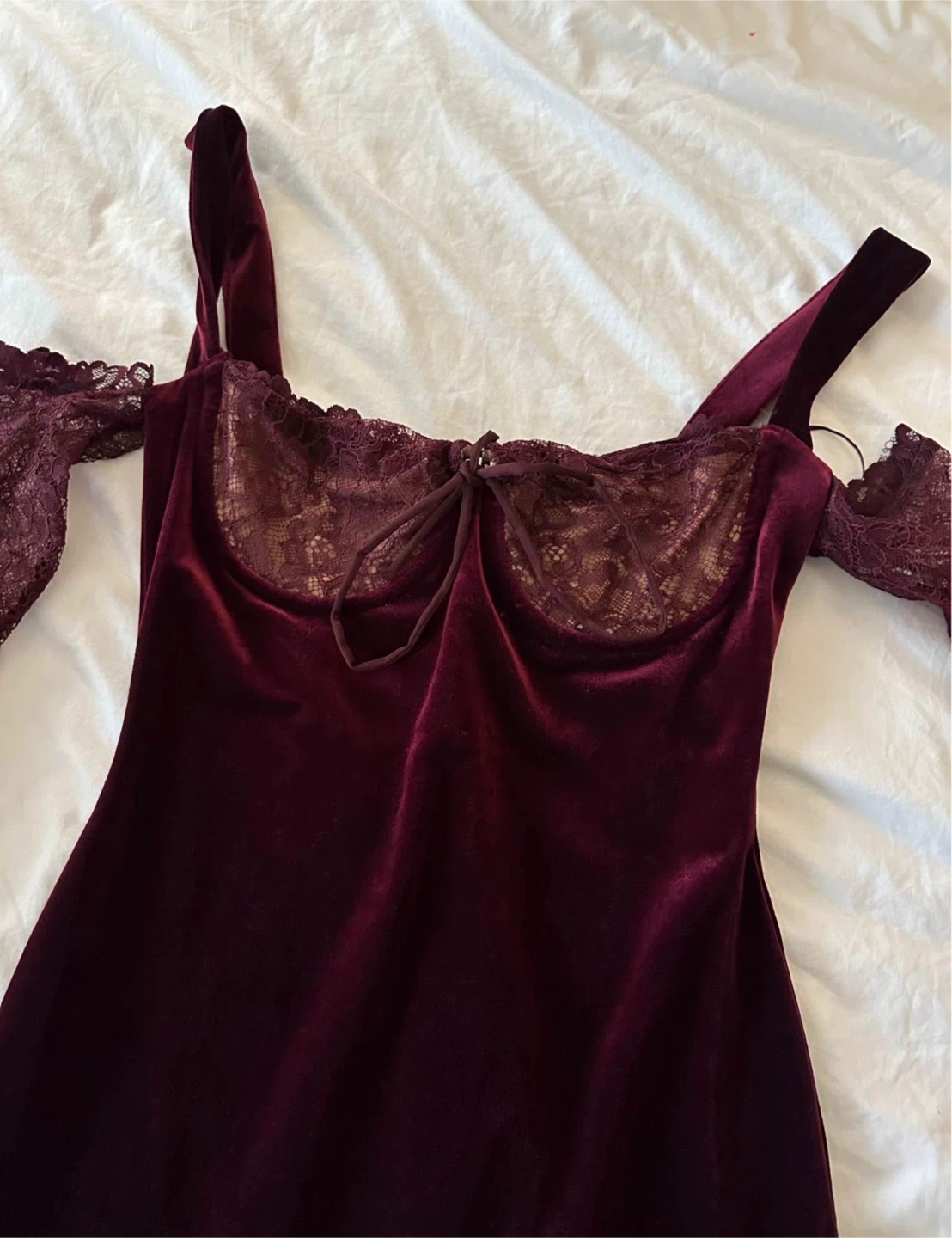 House of CB Velvet Lace Dress - Burgundy