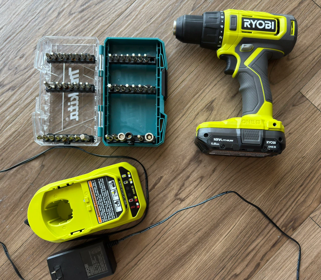 Ryobi 18V ONE+ Cordless Drill with Charger and Bit Set