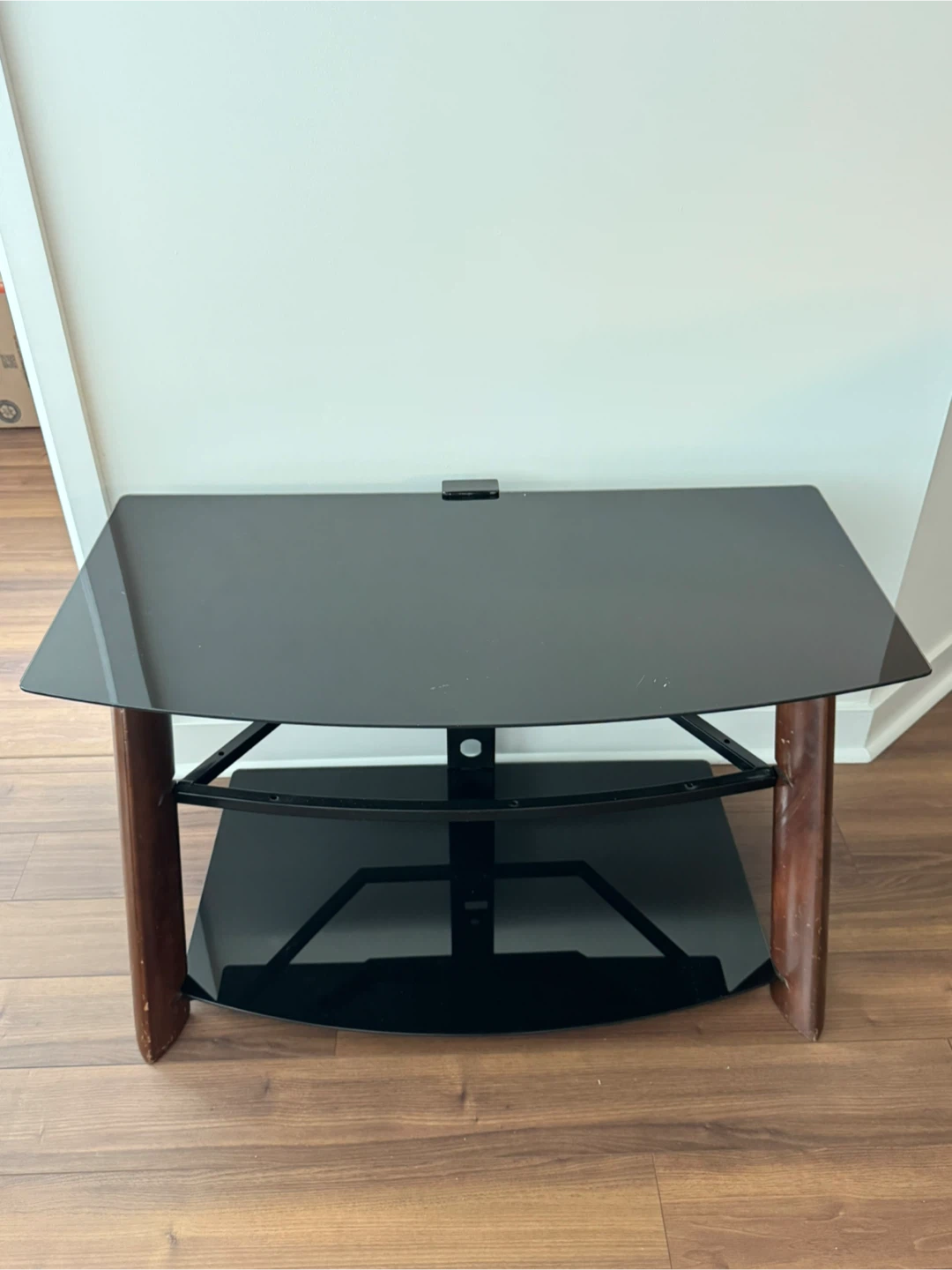 Glass Top TV Stand with Wood Accents