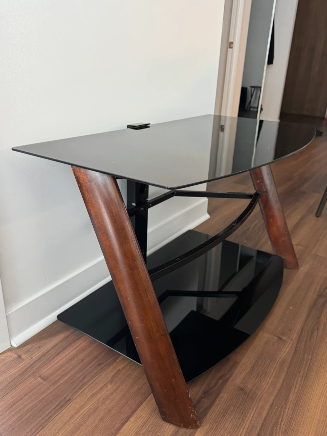 Glass Top TV Stand with Wood Accents - photo 4
