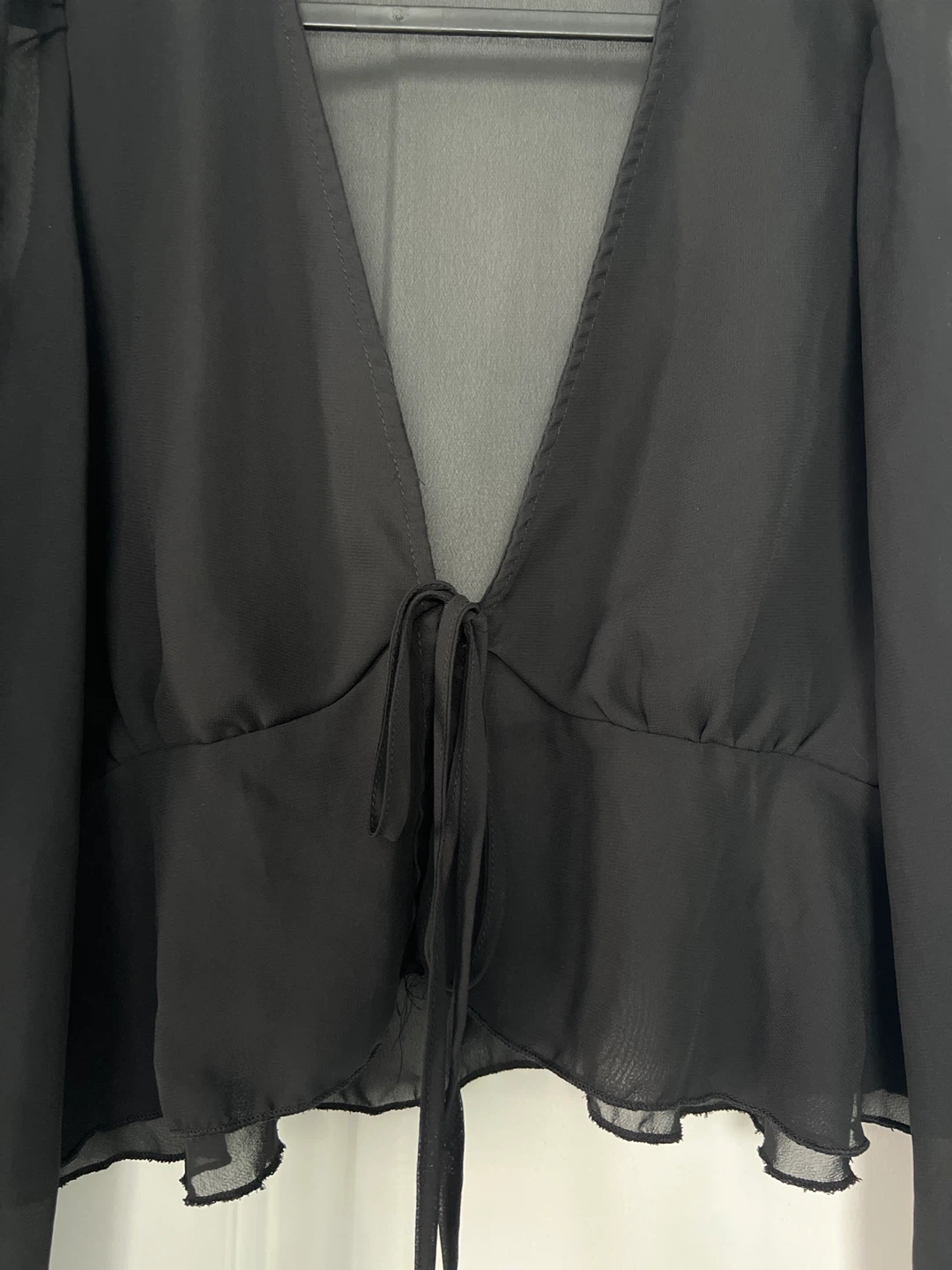 Black Sheer Tie-Front Blouse