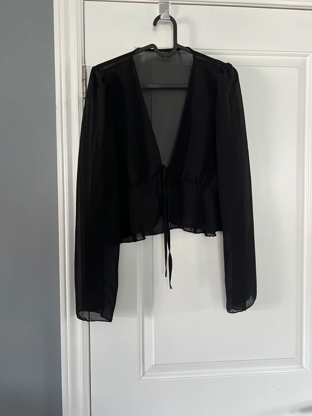 Black Sheer Tie-Front Blouse - photo 2