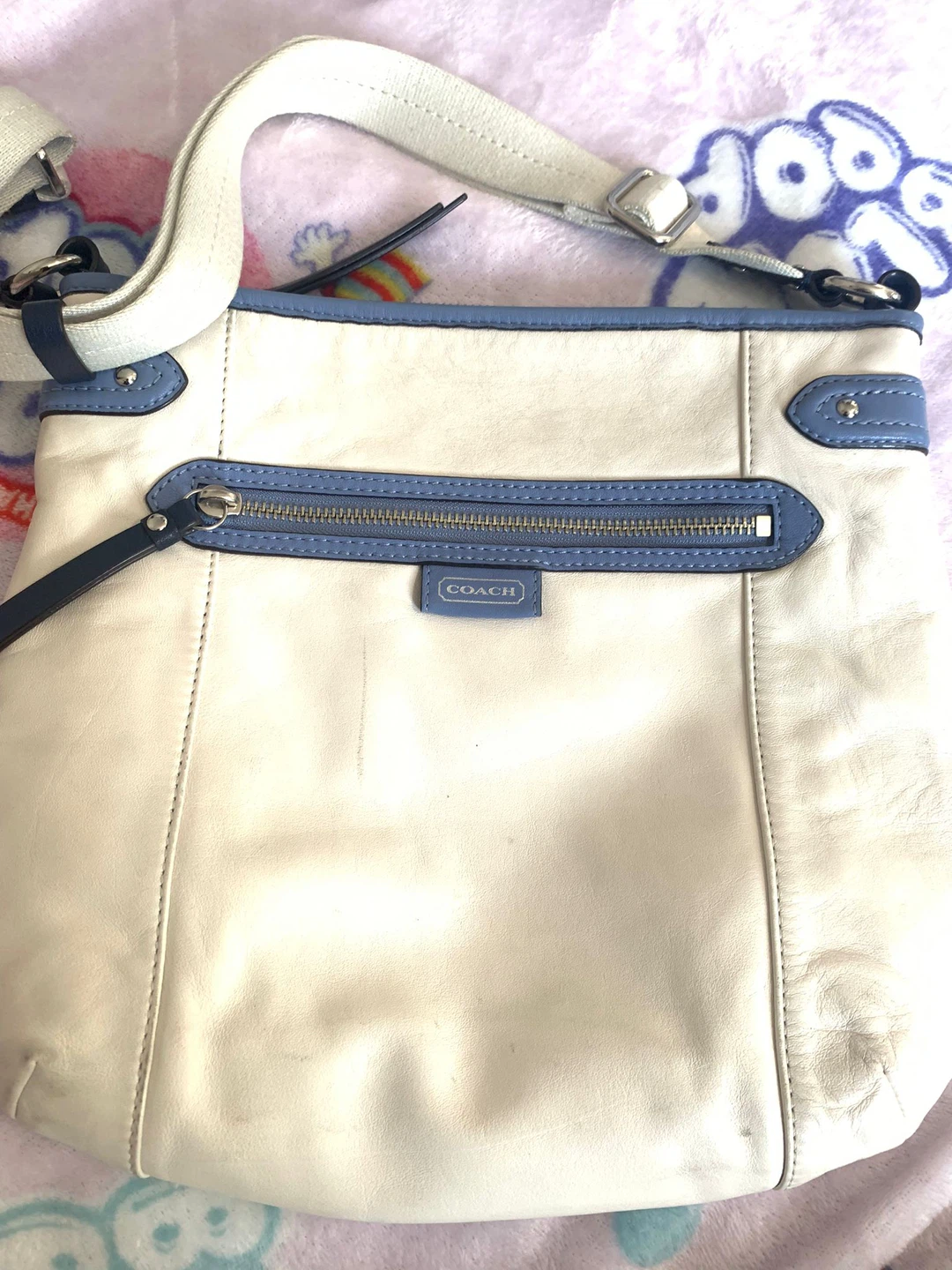 Coach Cream & Blue Leather Crossbody Bag