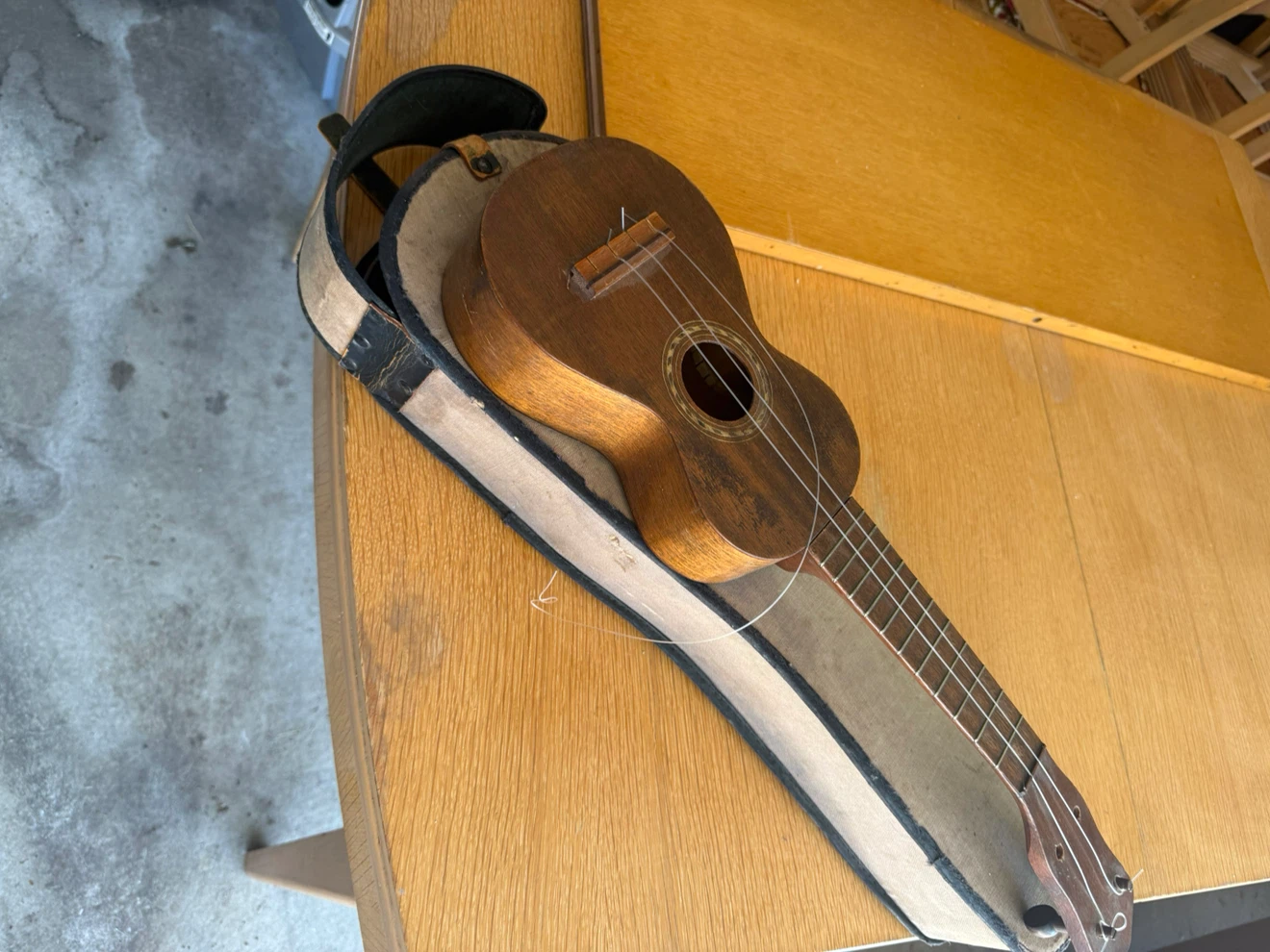 Antique Wooden Ukulele with Case