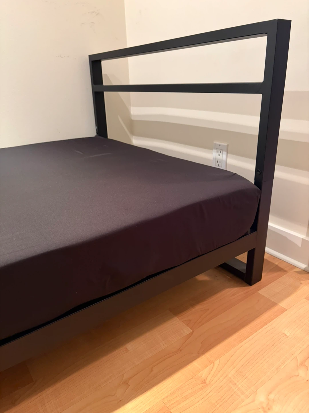 Black Metal Bed Frame with Mattress and Foam Topper