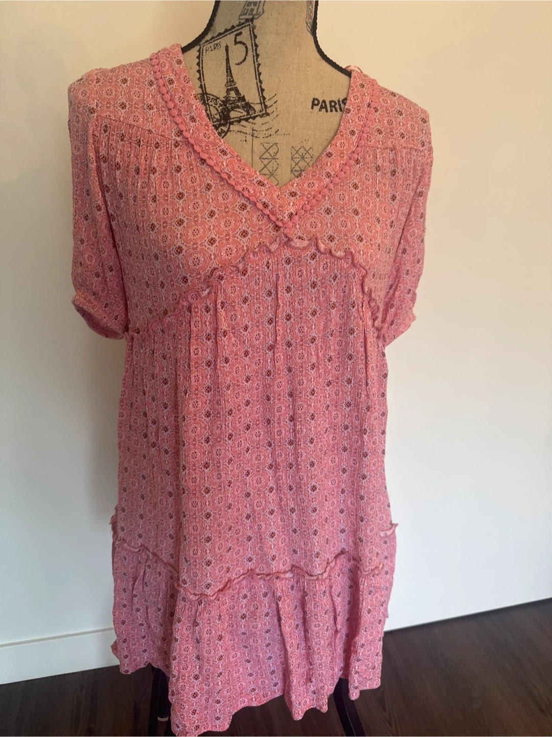 Knox Rose Pink Patterned V-Beck Dress/Top XS