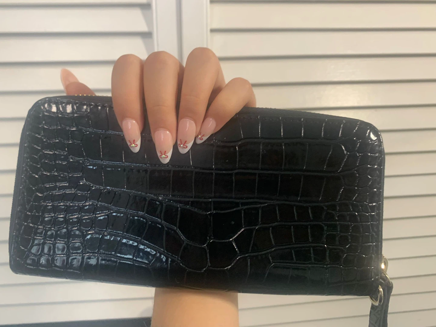 Joe Fresh Black Faux Croc Zip Around Wallet