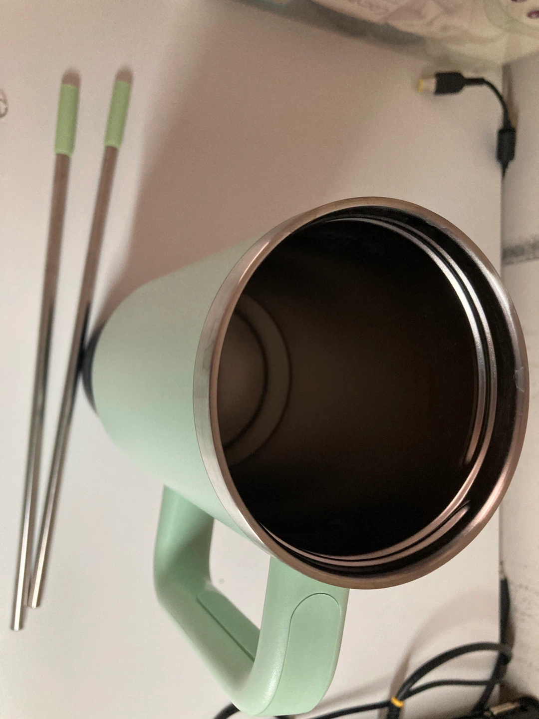 Mint Green Tumbler with Handle and Straw - photo 3