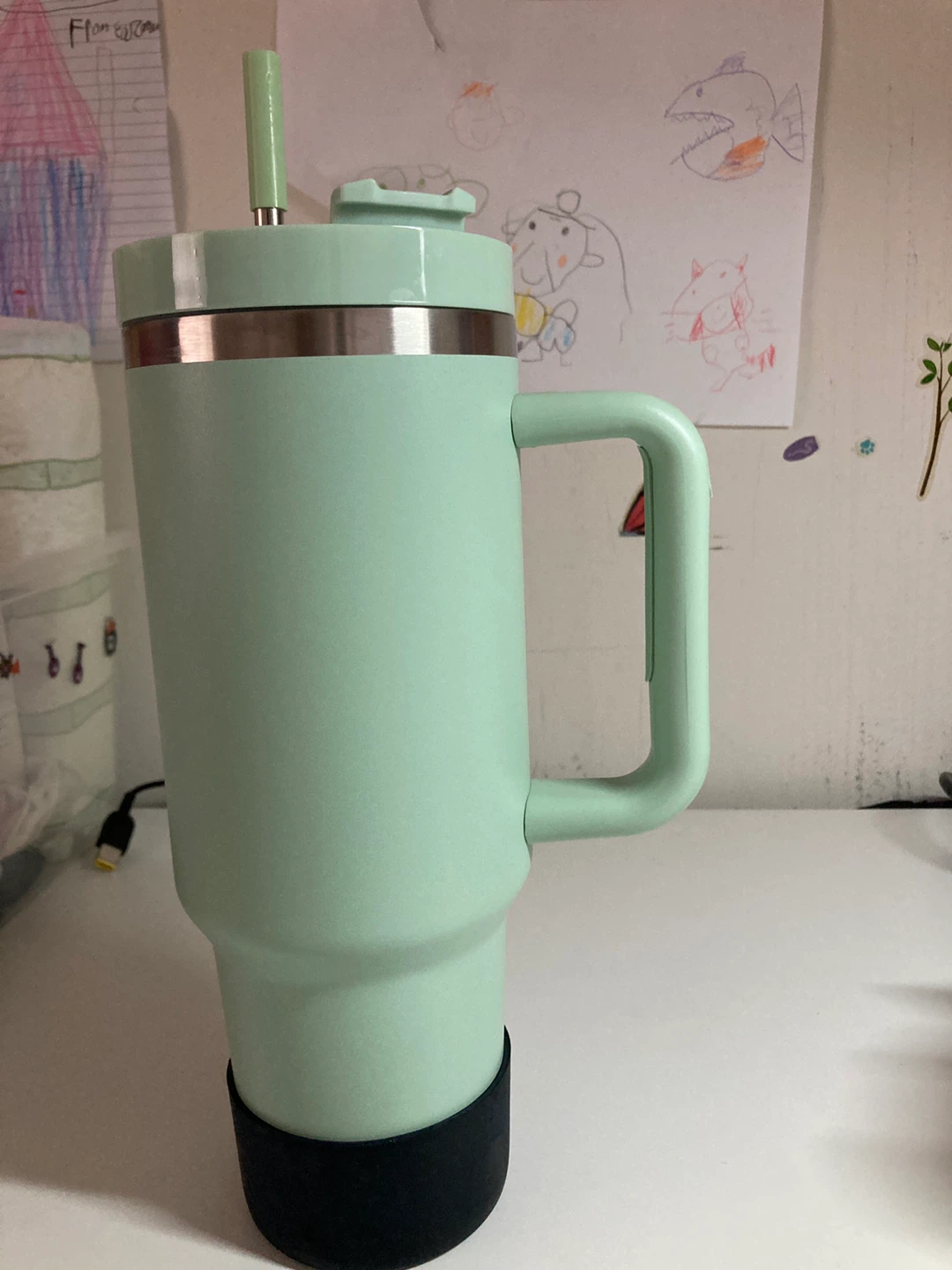 Mint Green Tumbler with Handle and Straw - photo 4
