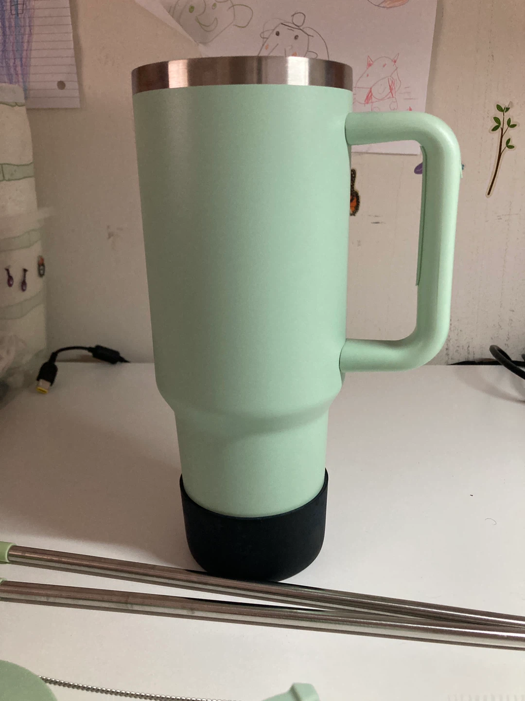 Mint Green Tumbler with Handle and Straw - photo 5