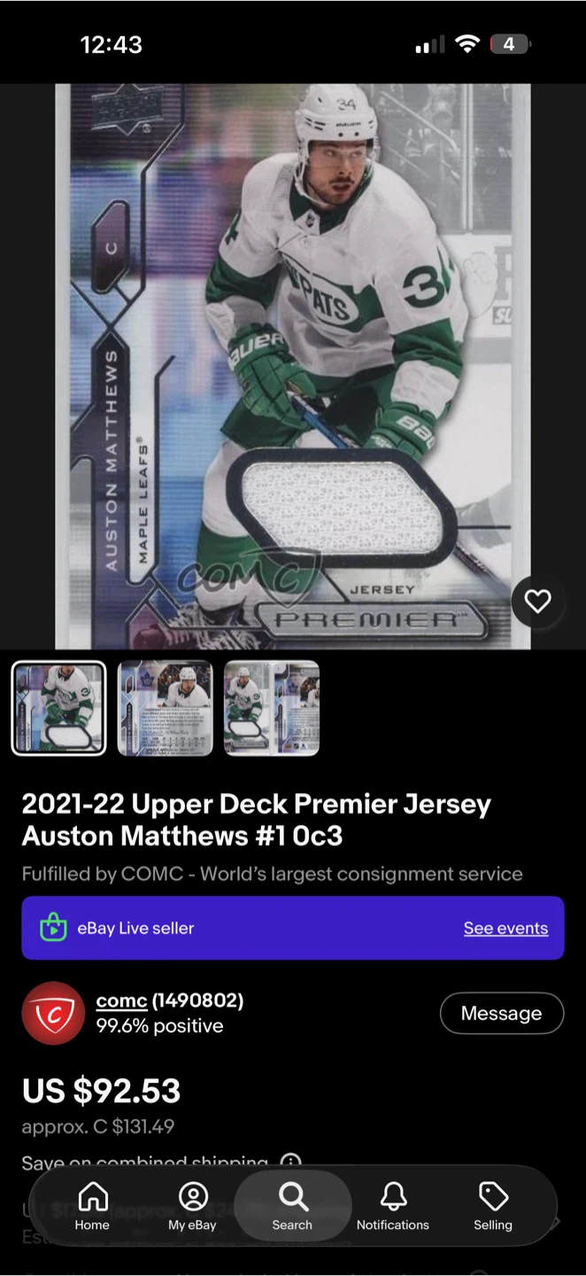Auston Matthews 2021-22 Upper Deck Premier Jersey Hockey Card - photo 2