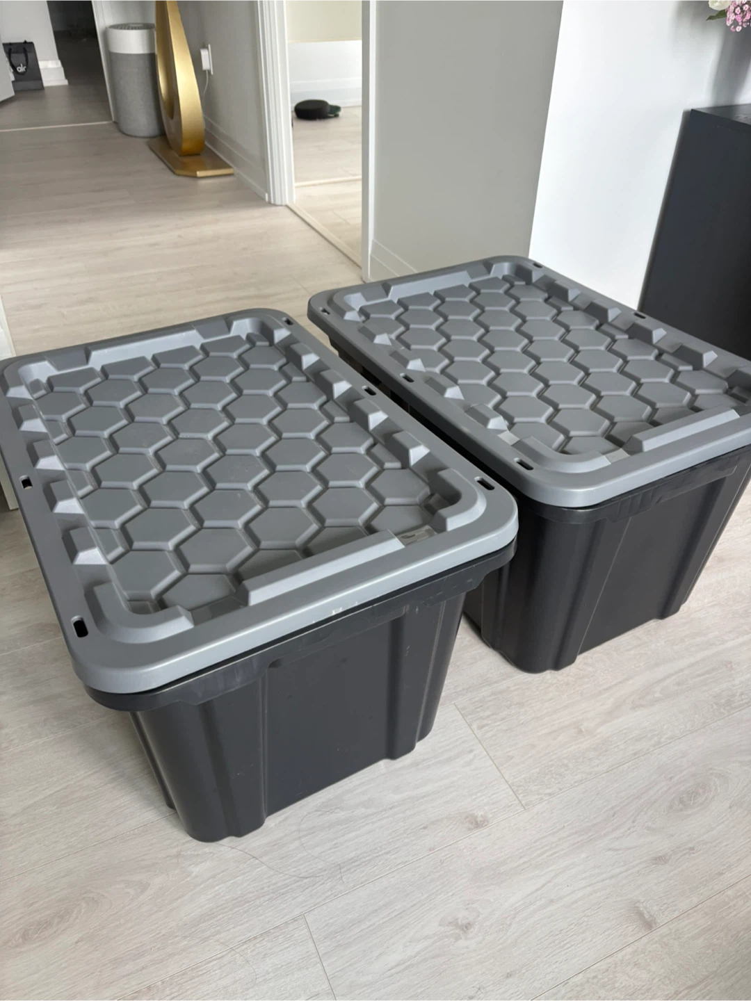 Set of 2 Black Storage Bins with Lids