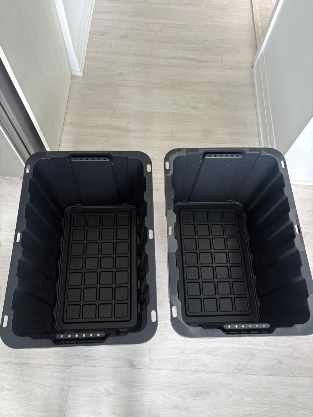 Set of 2 Black Storage Bins with Lids - photo 2