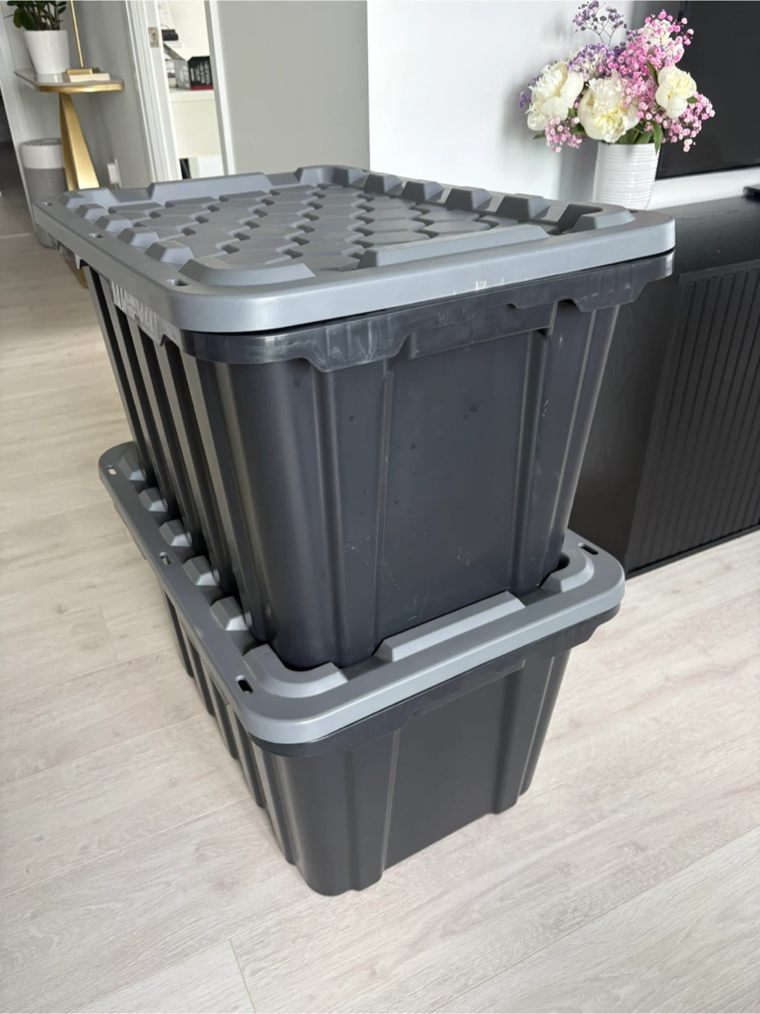 Set of 2 Black Storage Bins with Lids - photo 3