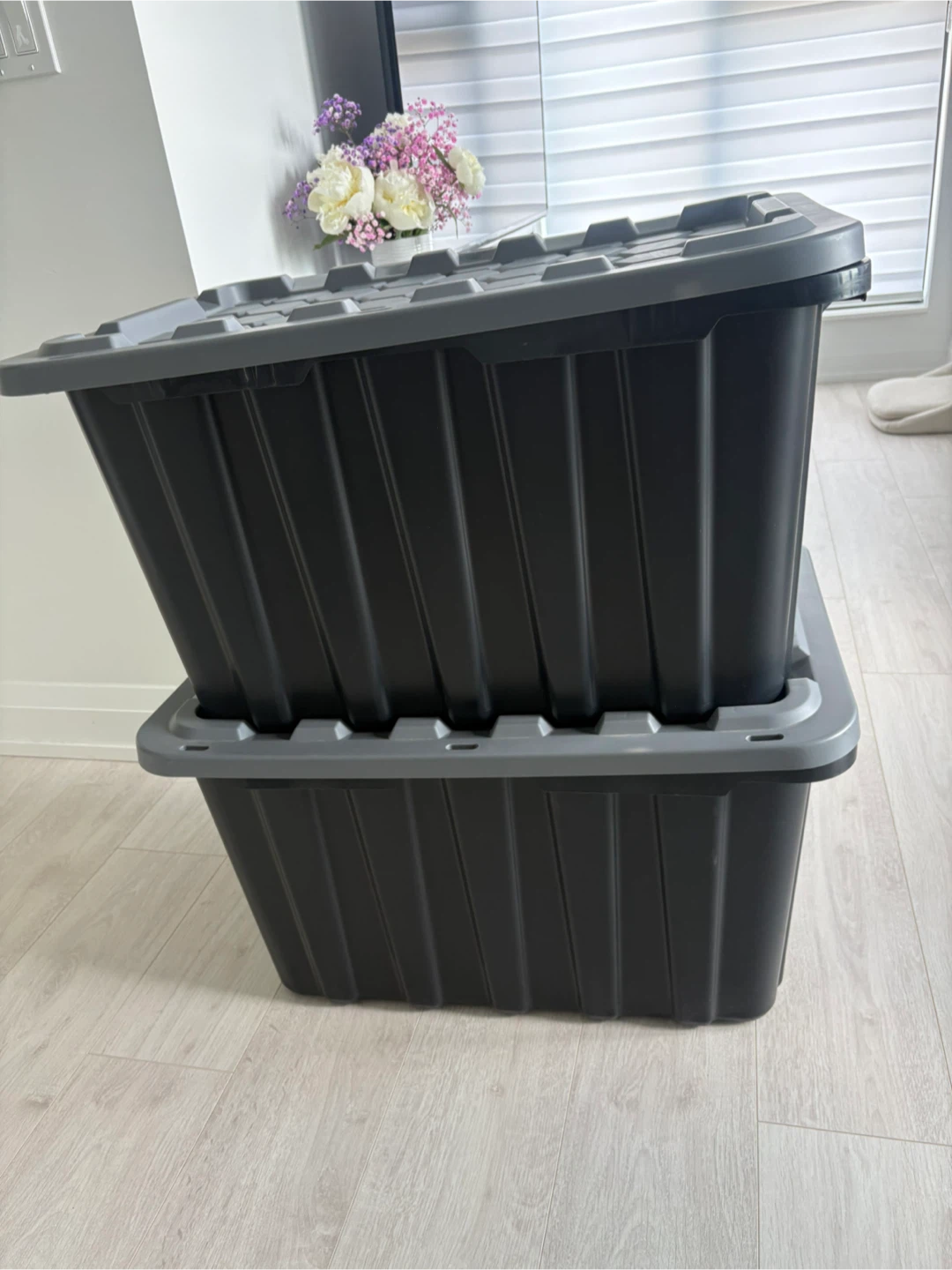 Set of 2 Black Storage Bins with Lids - photo 4