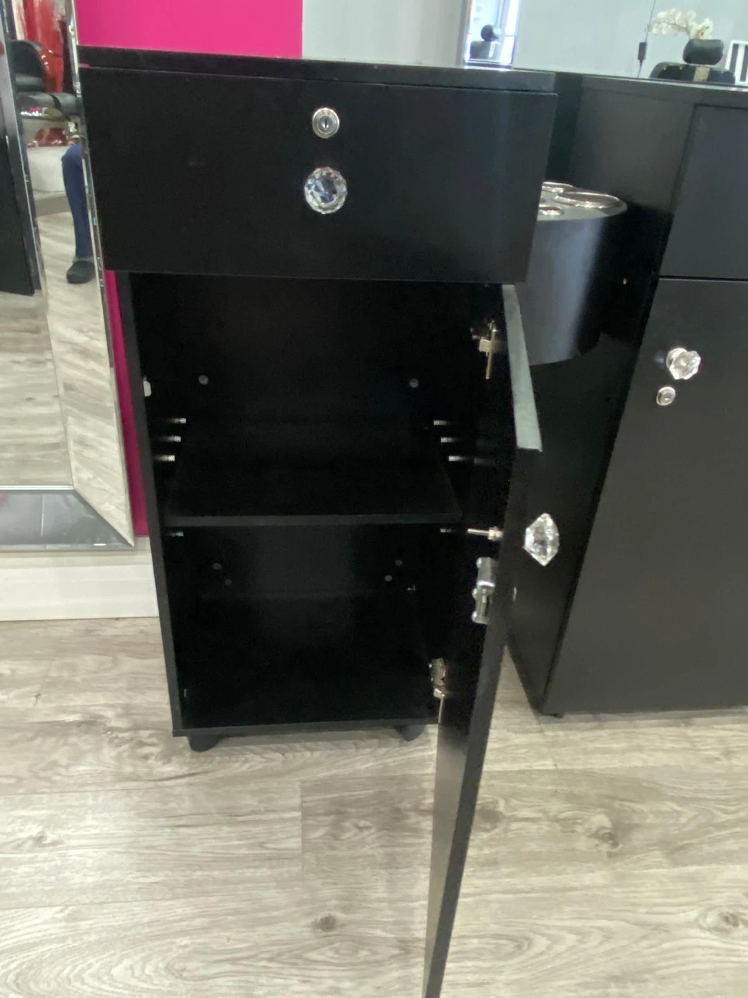 Black Hairstylist Rolling Cart with Crystal Handles - photo 2