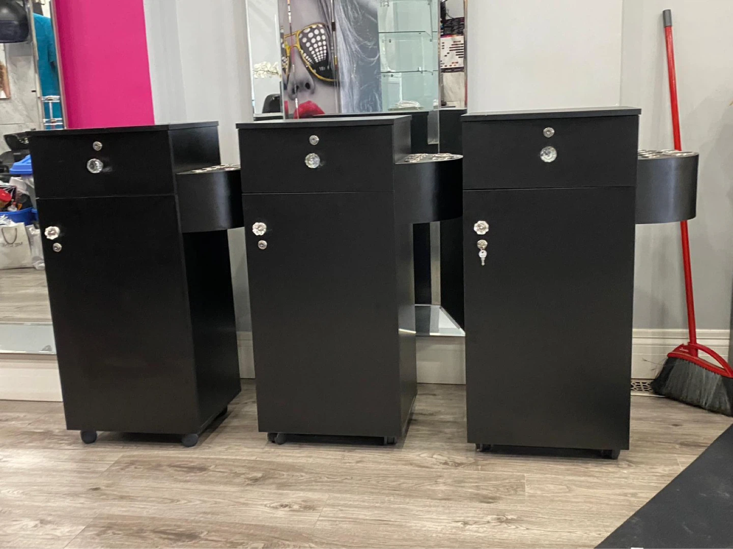 Black Hairstylist Rolling Cart with Crystal Handles