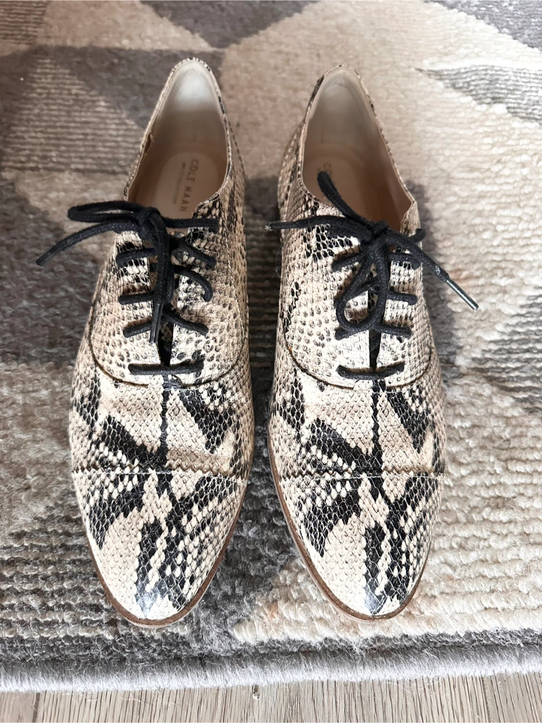 Cole Haan Snakeskin Embossed Leather Oxford Flats
