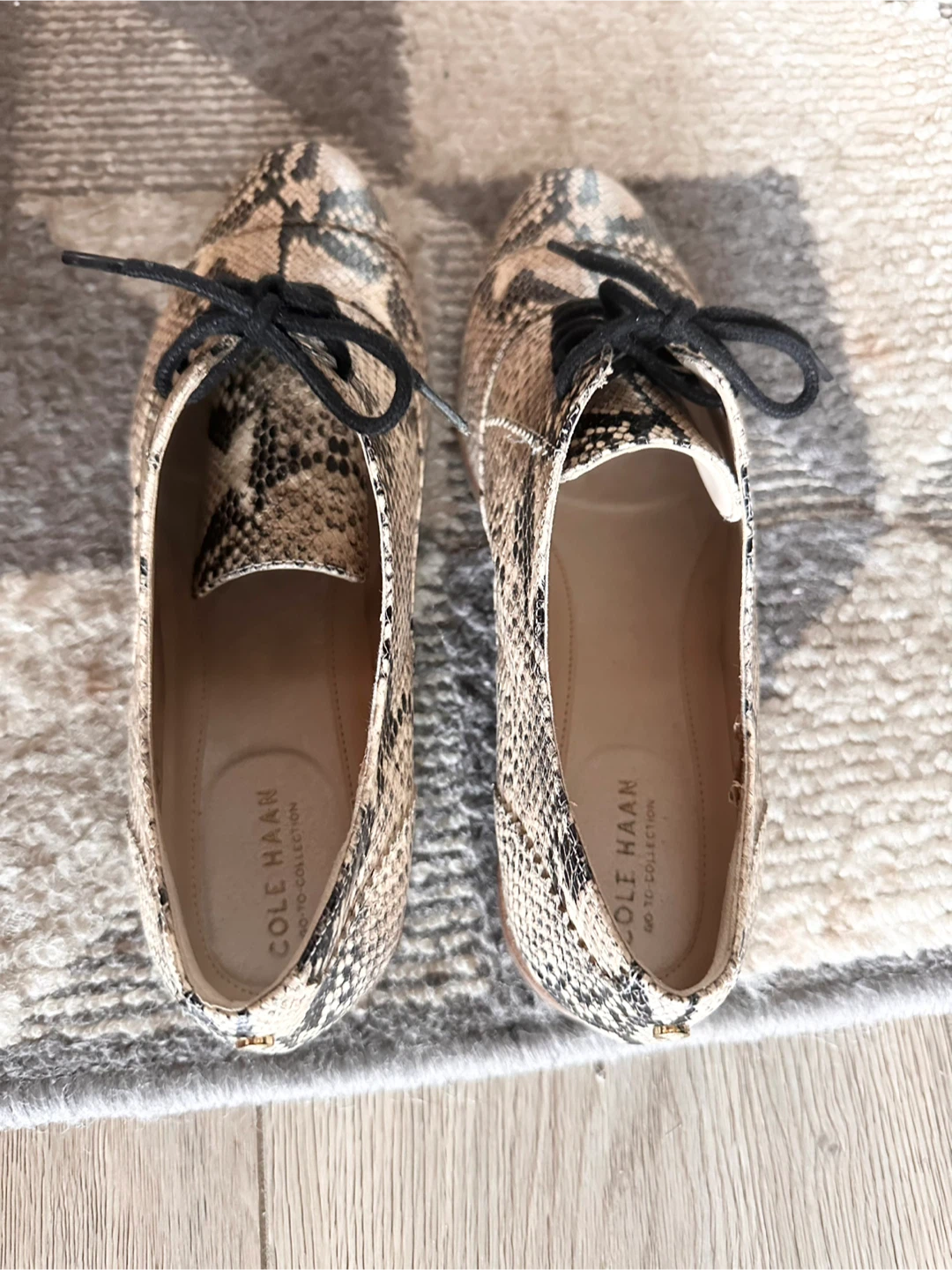 Cole Haan Snakeskin Embossed Leather Oxford Flats - photo 2