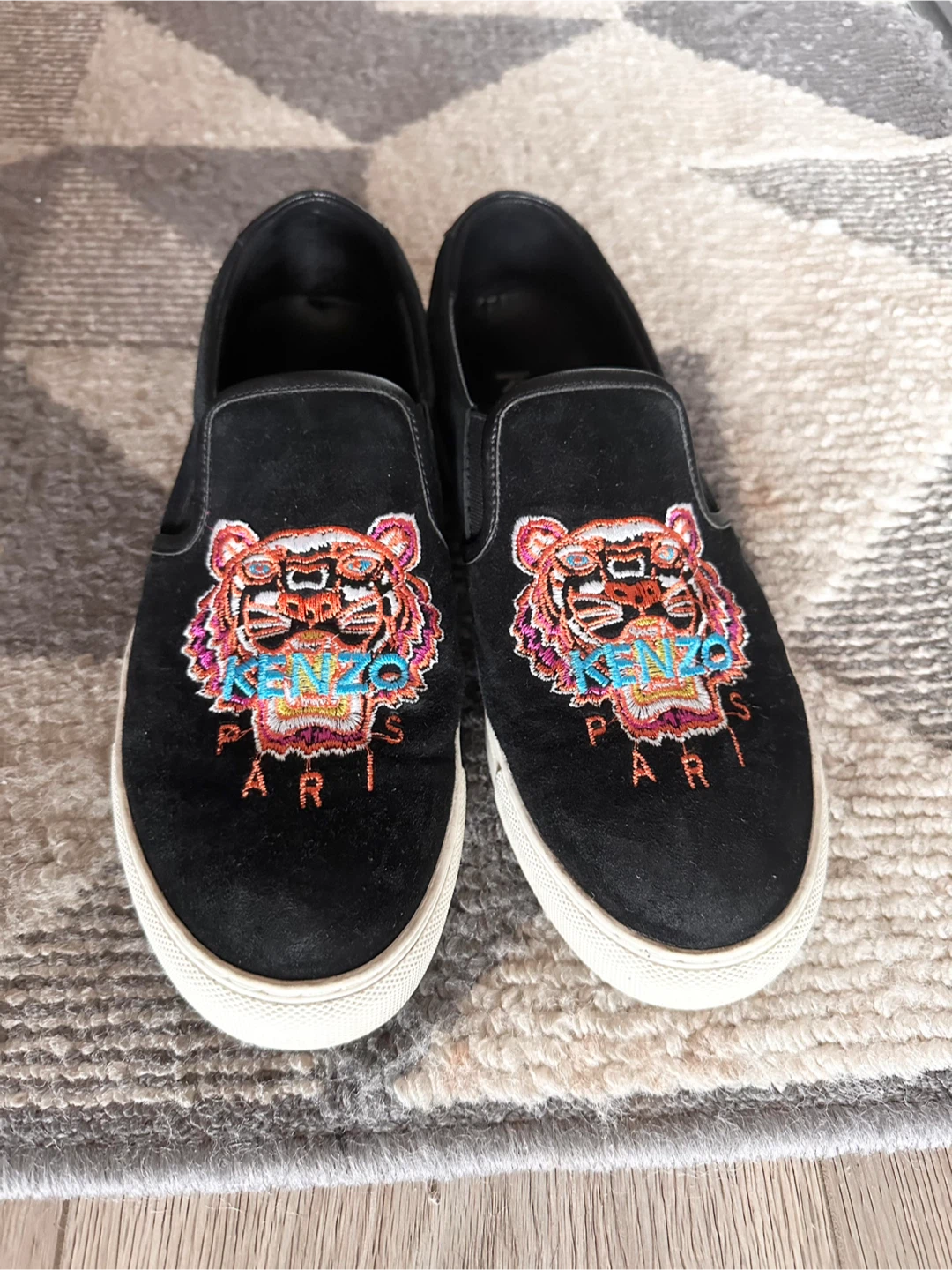 Kenzo Black Slip-On Sneakers with Tiger Embroidery