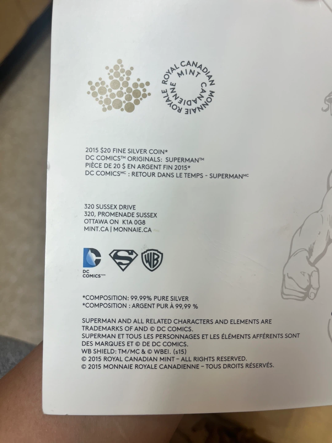 2015 Royal Canadian Mint Superman Fine Silver Coin - photo 4