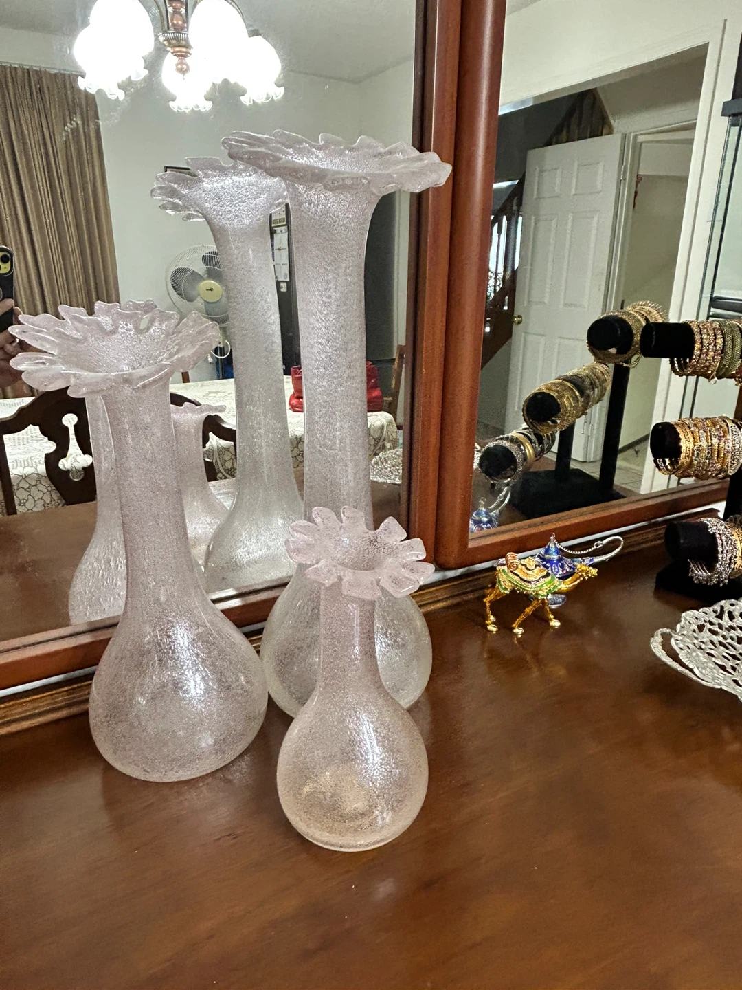 Set of 3 Frosted Glass Bud Vases
