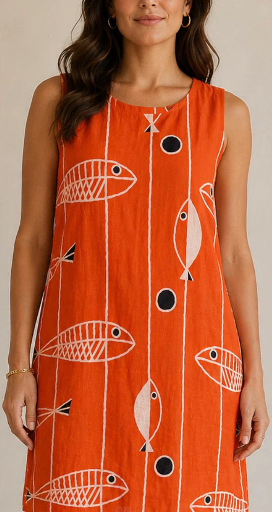 Beyond Capri Orange Fish Print Sleeveless Dress
