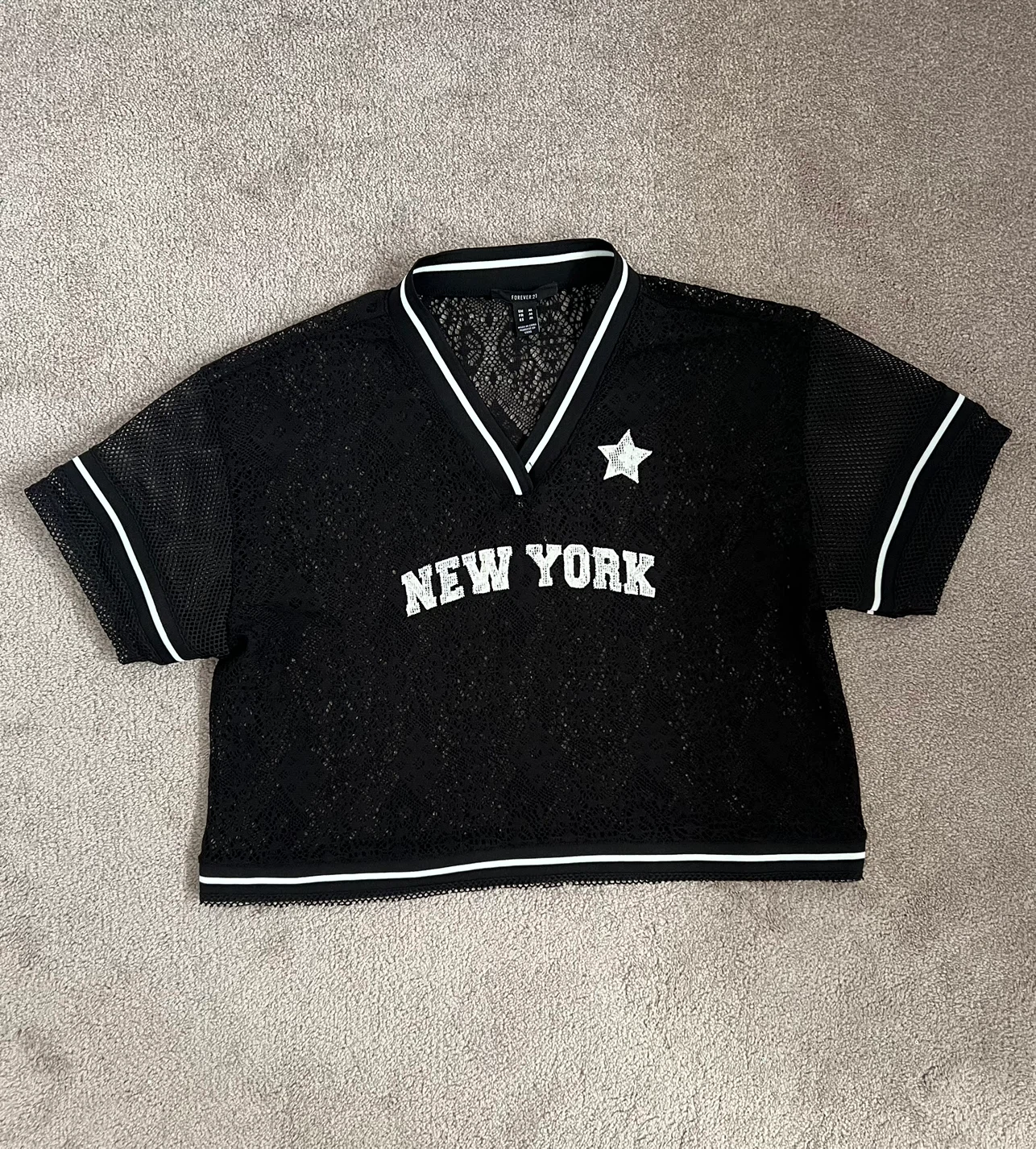 Forever 21 Black Mesh "New York" Crop Top - Size M