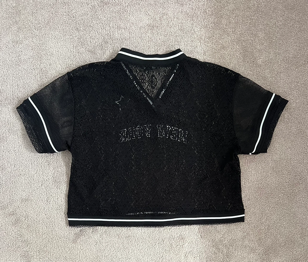 Forever 21 Black Mesh "New York" Crop Top - Size M - photo 2