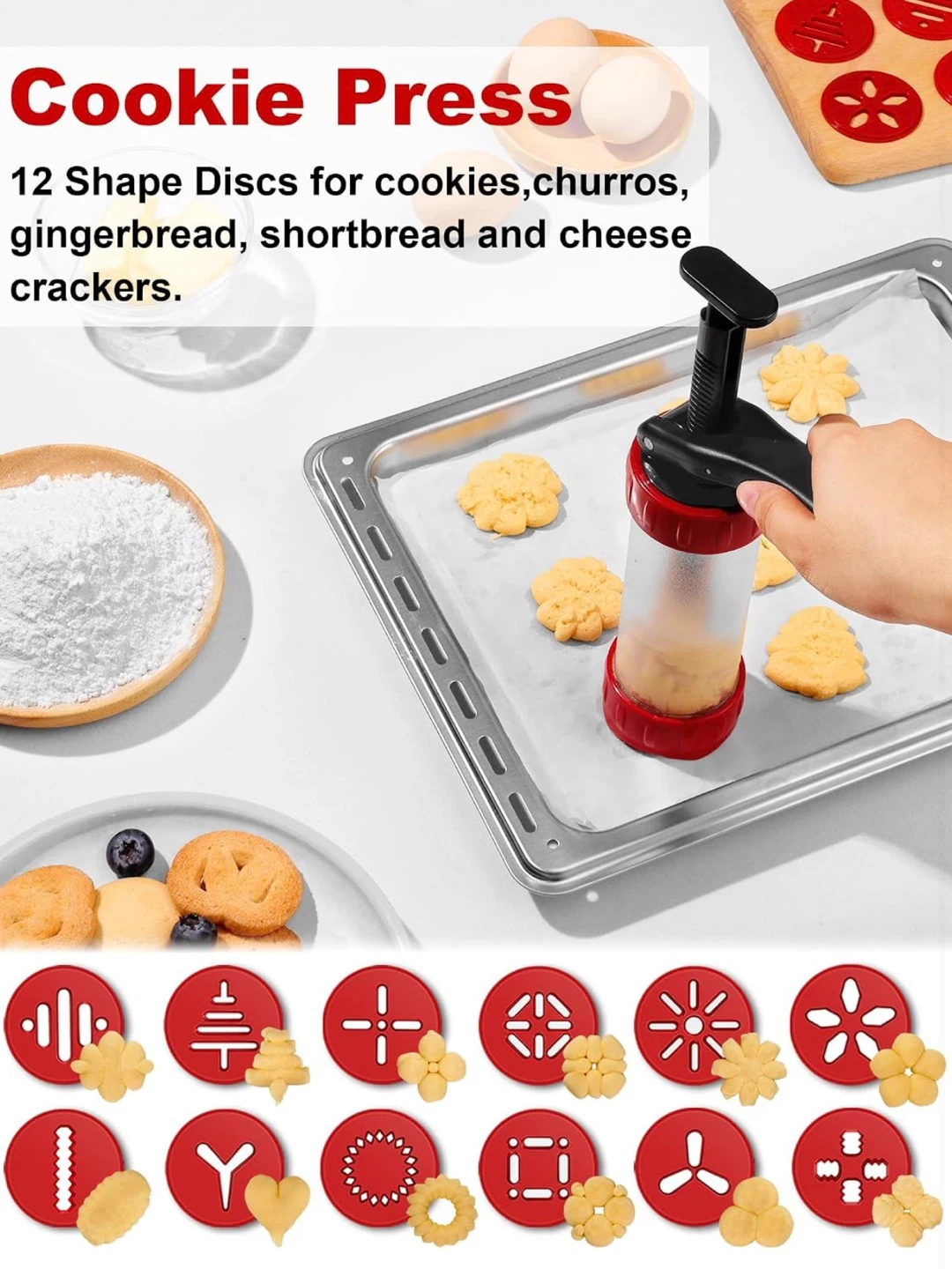 Cookie press set includes 12 discs, 10 tips - photo 3