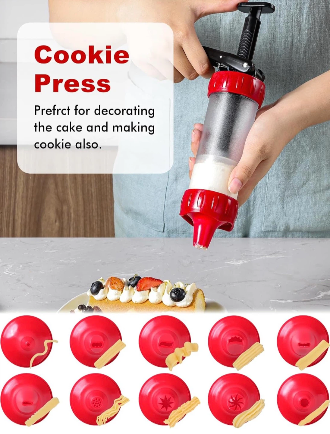 Cookie press set includes 12 discs, 10 tips - photo 4