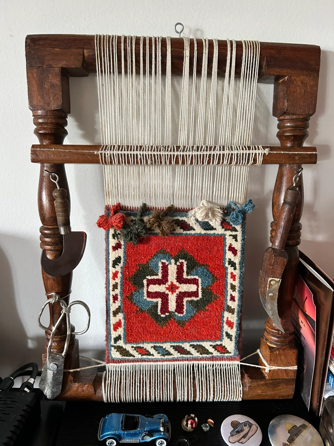 Wooden Hand Loom with Miniature Tapestry - photo 4