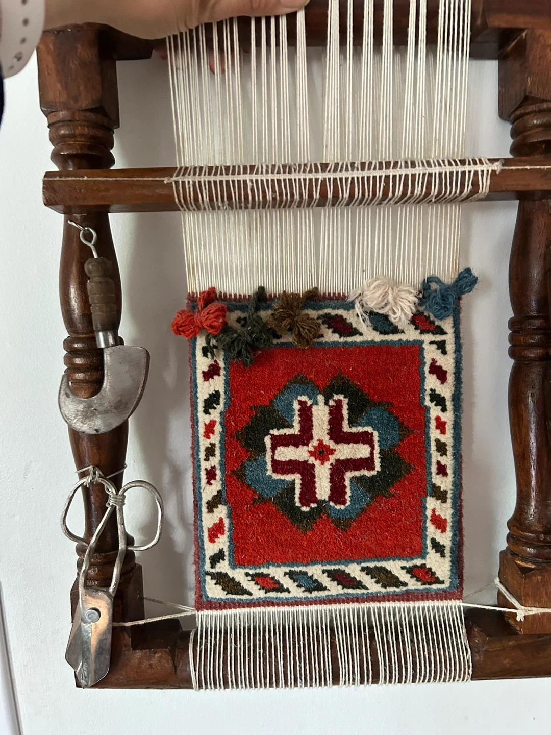 Wooden Hand Loom with Miniature Tapestry - photo 5
