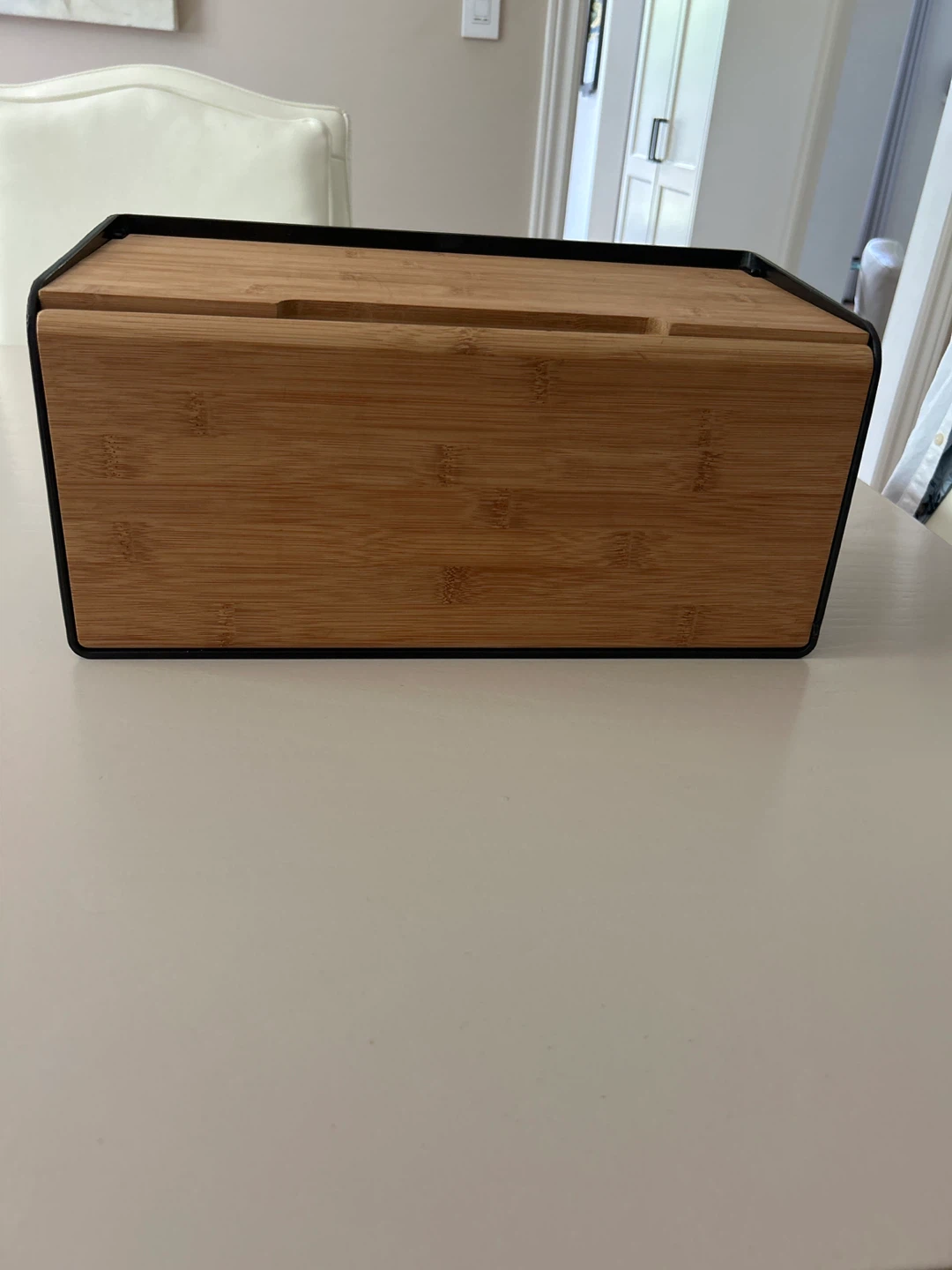 Bamboo and Black Metal Bread Box