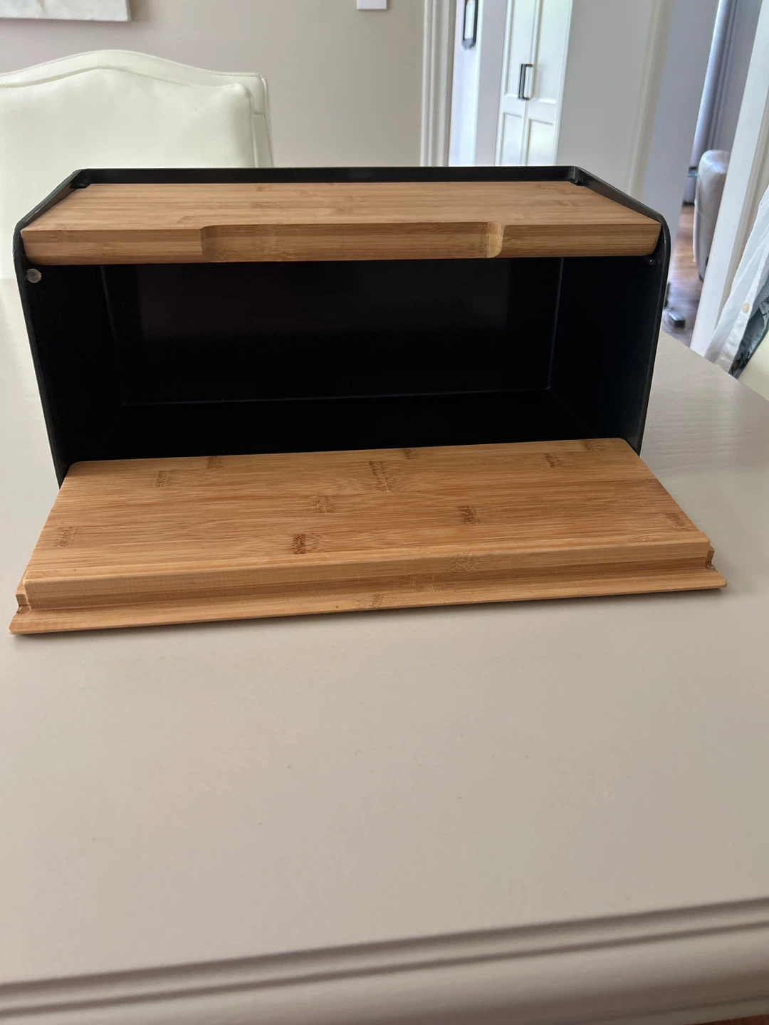 Bamboo and Black Metal Bread Box - photo 2