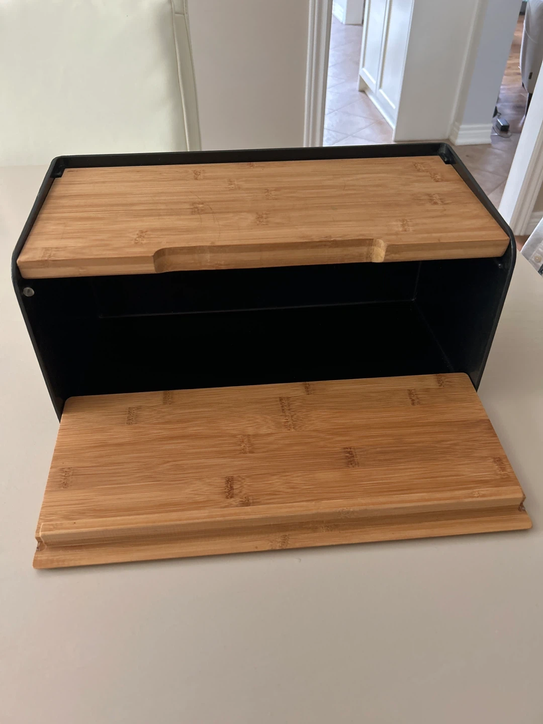 Bamboo and Black Metal Bread Box - photo 3