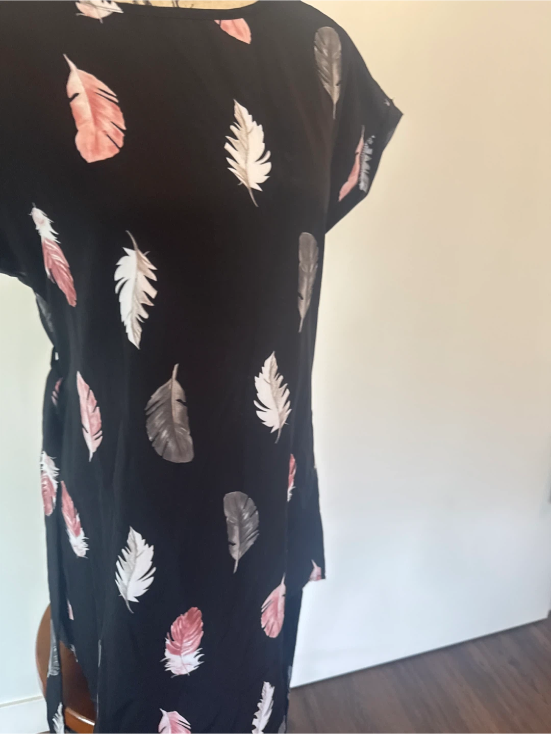 Black Feather Print Dress with Tie Waist - photo 4