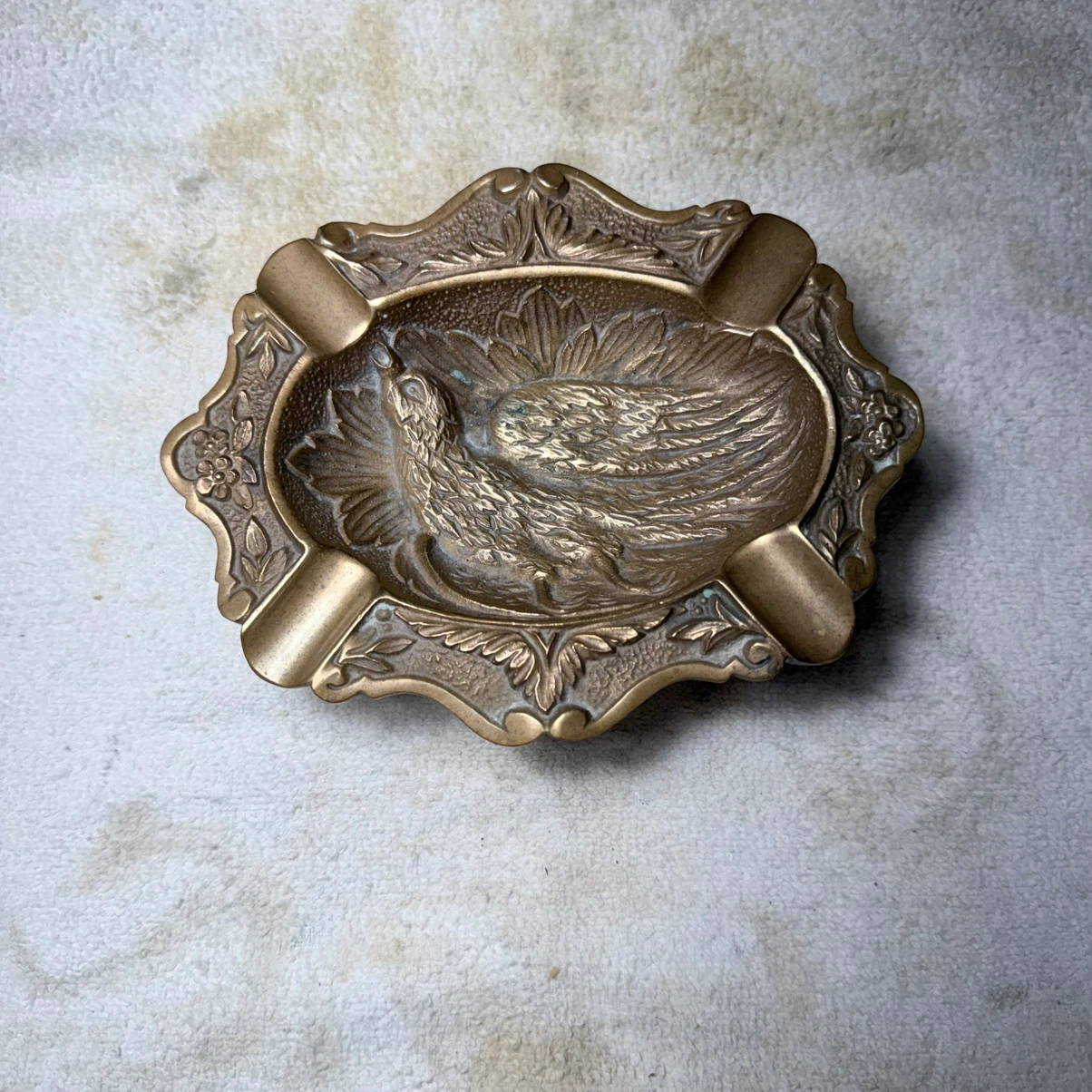 Vintage Brass Ashtray with Bird Design