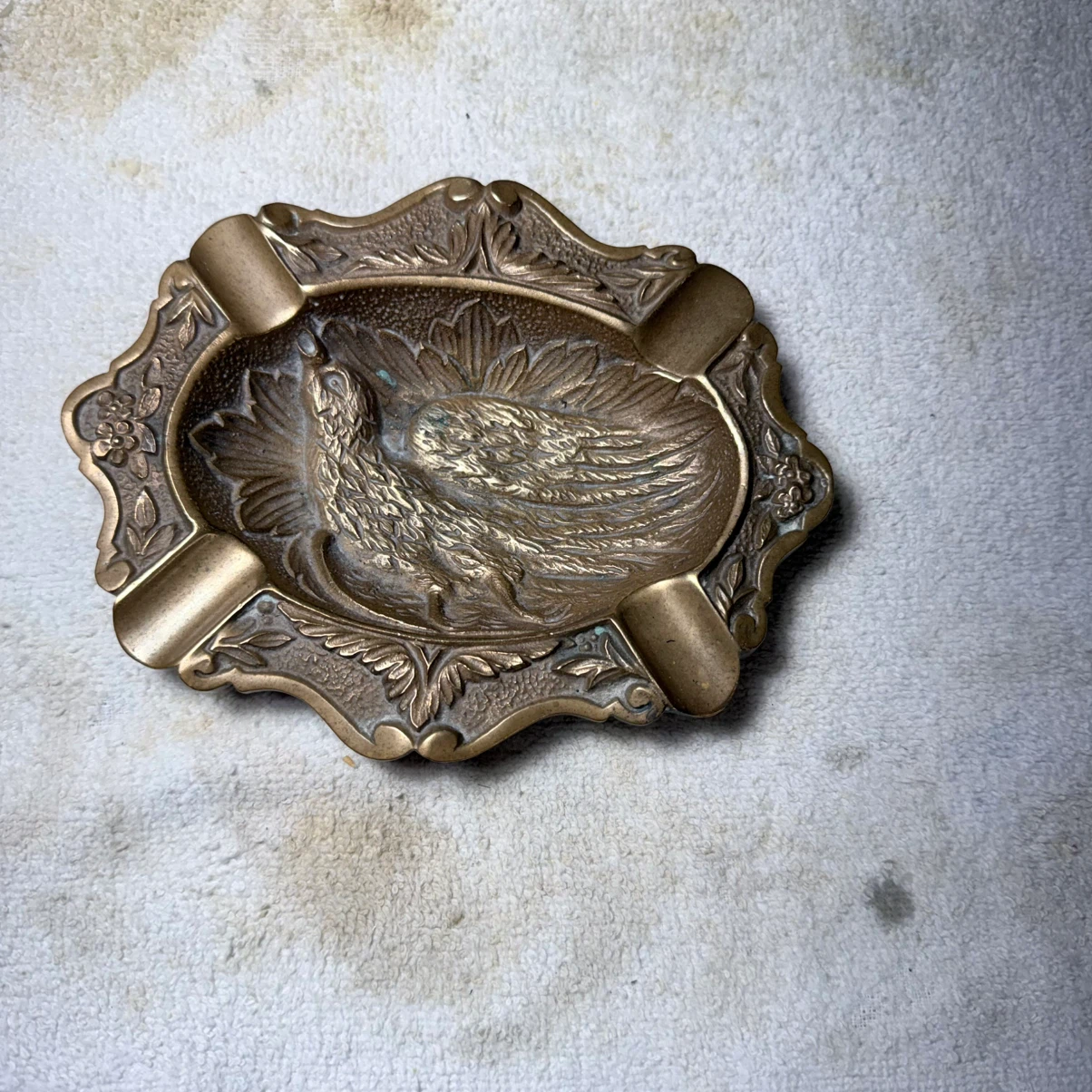 Vintage Brass Ashtray with Bird Design - photo 3