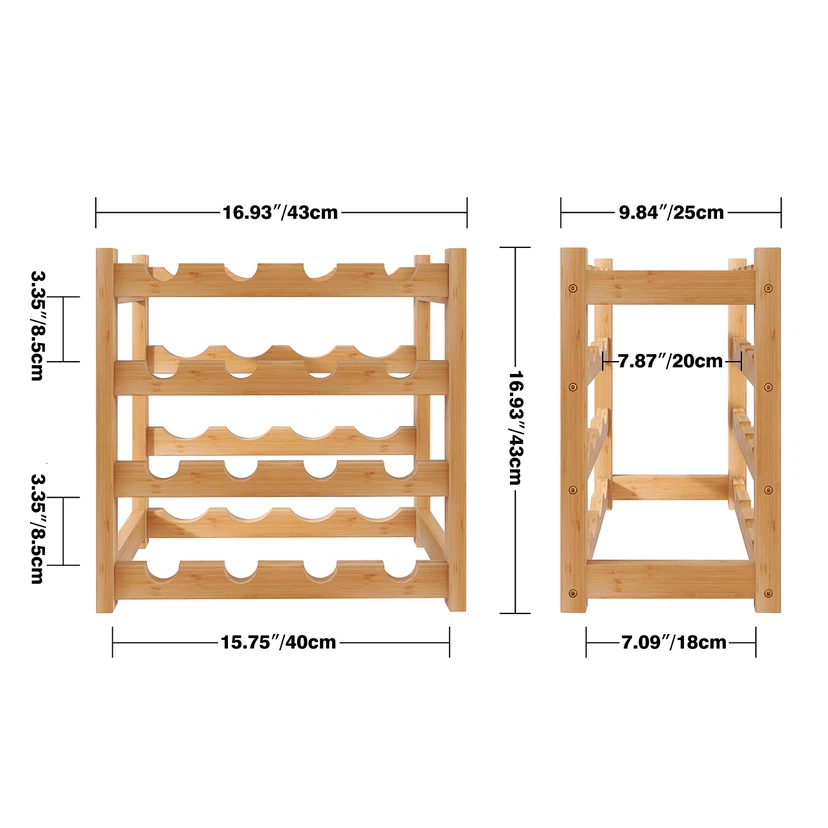 SMIBUY Bamboo Wine Rack, 16 Bottles Display Holder
