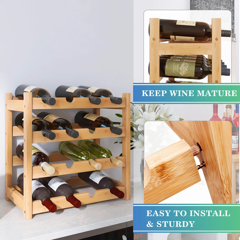 SMIBUY Bamboo Wine Rack, 16 Bottles Display Holder - photo 2