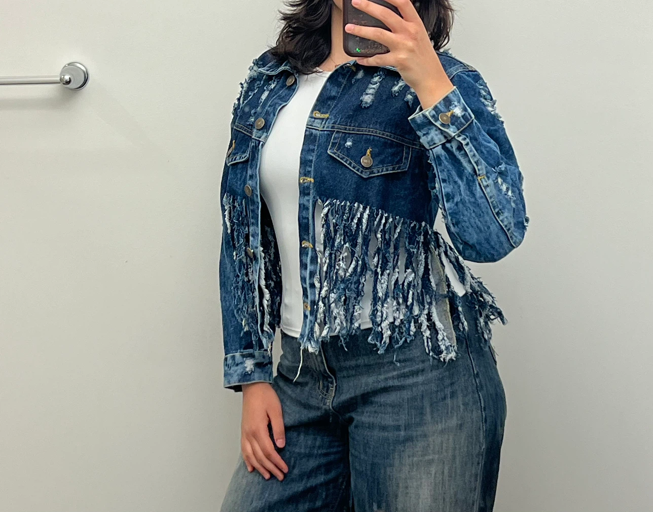 Thrill Jeans Denim Jacket with Fringe M-S