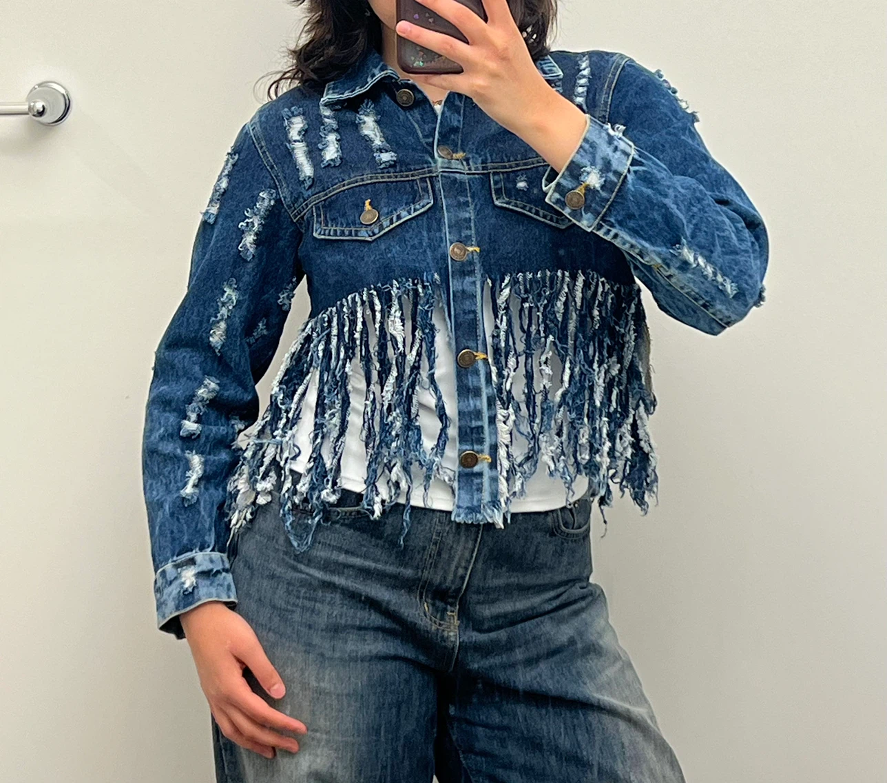 Thrill Jeans Denim Jacket with Fringe M-S - photo 2